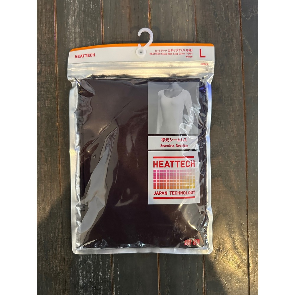 Uniqlo Heattech Scoop Neck Long Sleeve T-Shirt Dark Brown Women Large L NIP